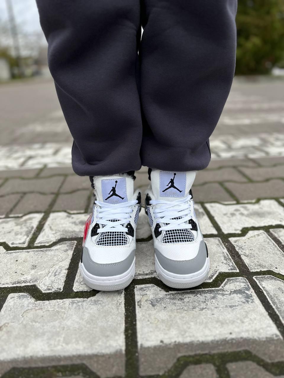 Nike Air Jordan 4 White Grey Black Fur