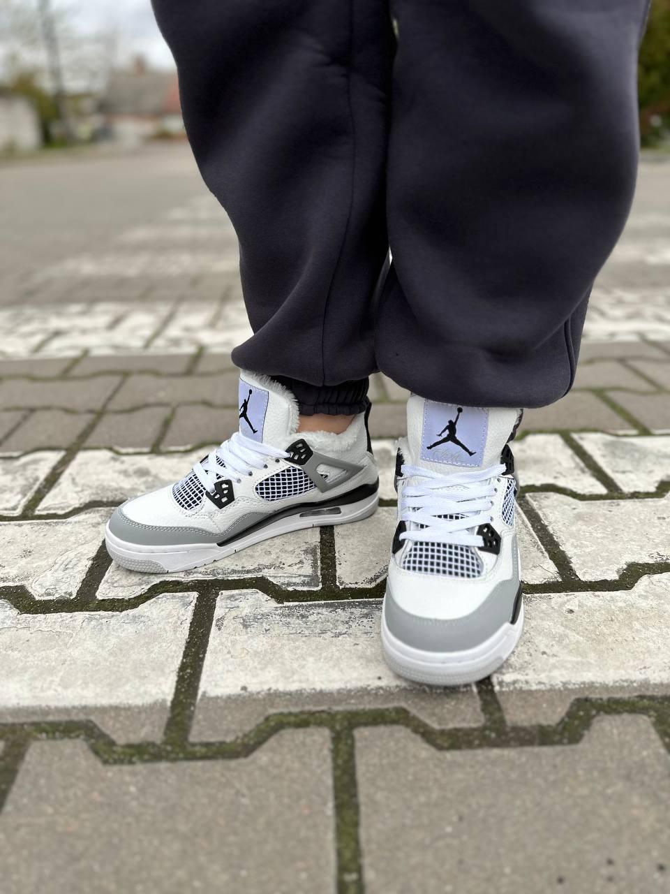 Nike Air Jordan 4 White Grey Black Fur