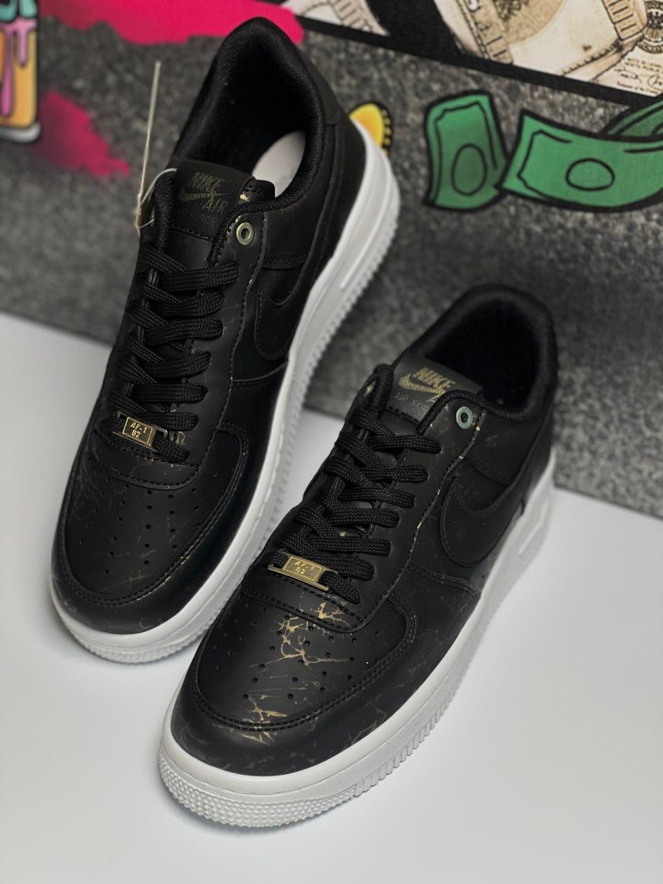 Nike Air Force 1 Black/White Paint Gold