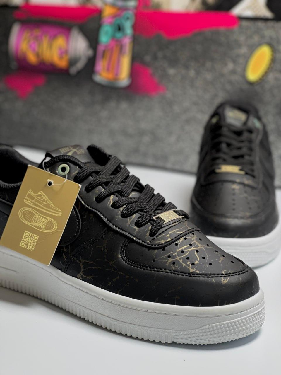 Nike Air Force 1 Black/White Paint Gold