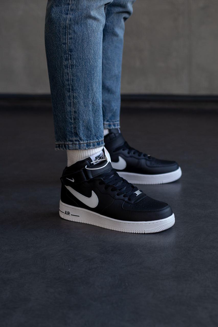 Nike Air Force 1 High Black/White (фліс)