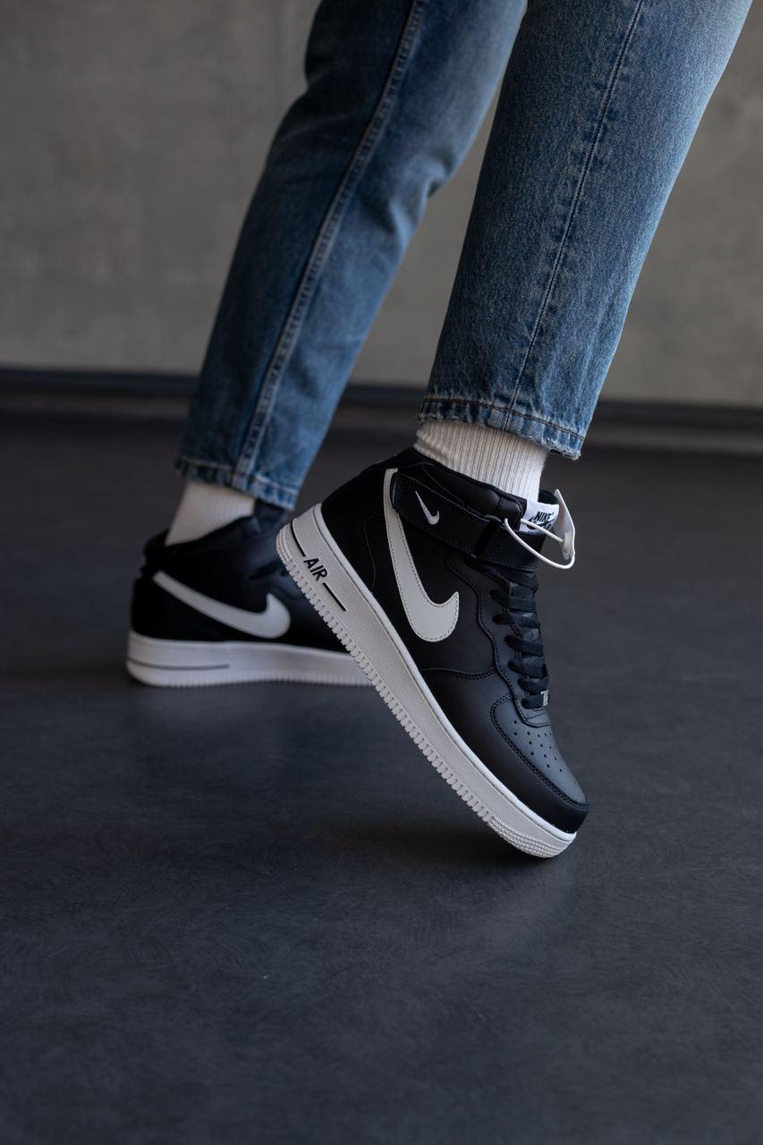 Nike Air Force 1 High Black/White (фліс)