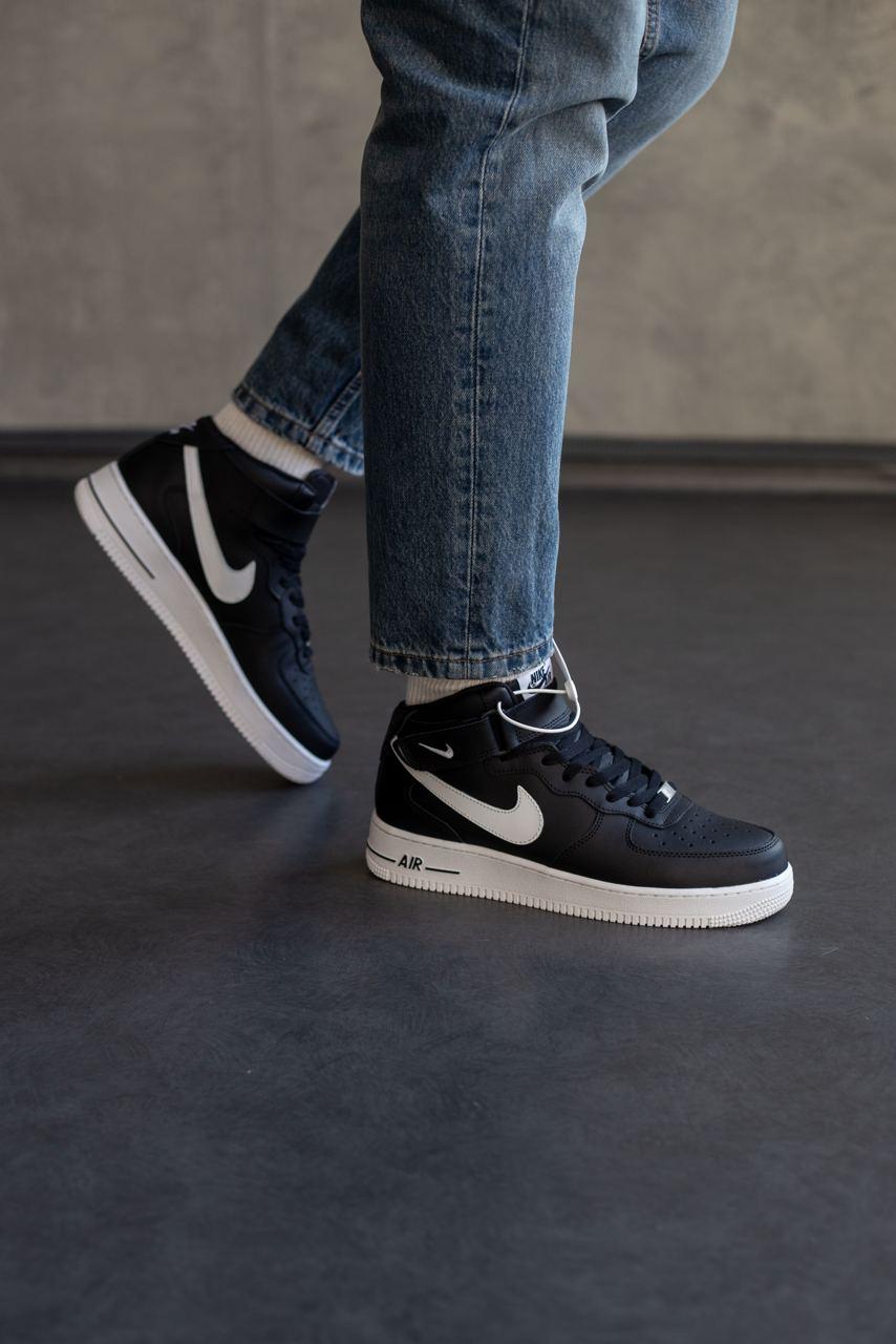Nike Air Force 1 High Black/White (фліс)