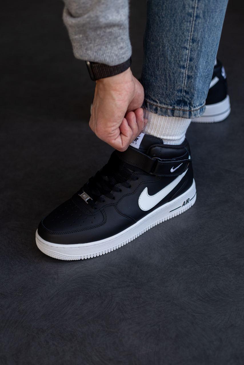 Nike Air Force 1 High Black/White (фліс)