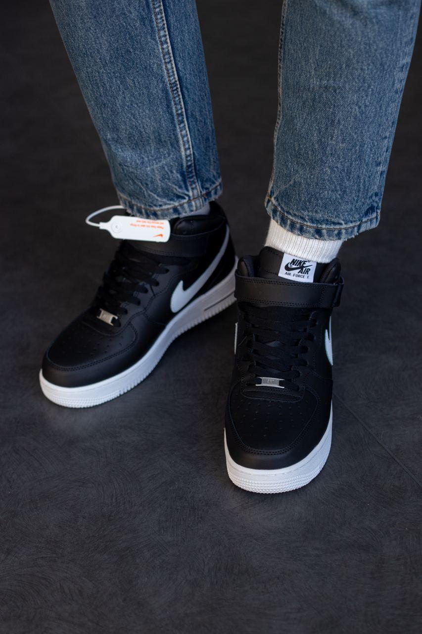 Nike Air Force 1 High Black/White (фліс)