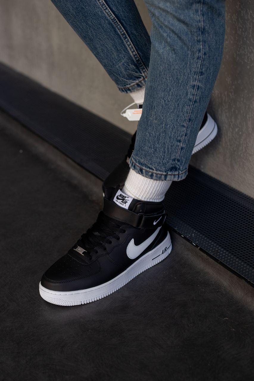 Nike Air Force 1 High Black/White (фліс)