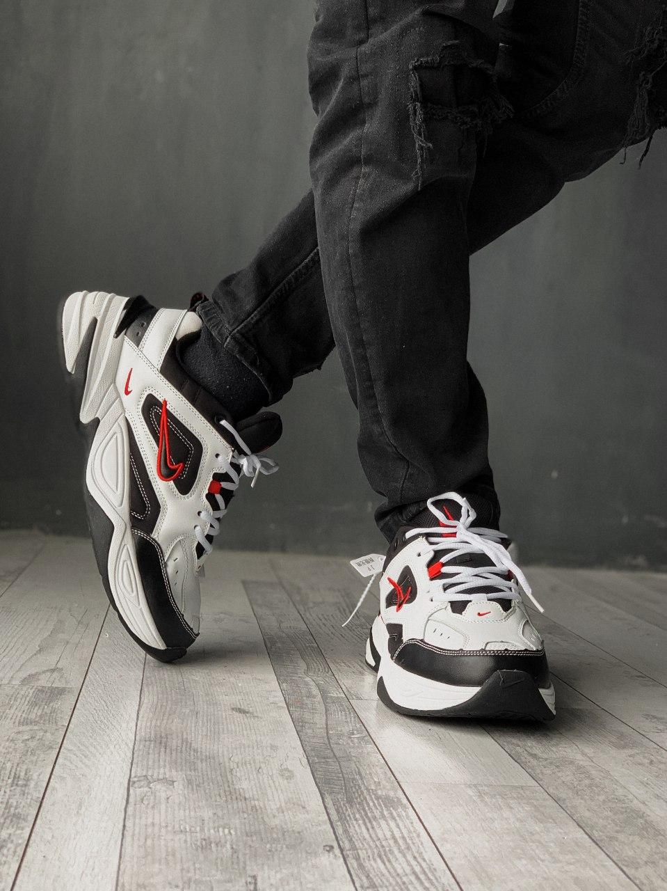 Nike M2K Tekno Black White «Red Logo»