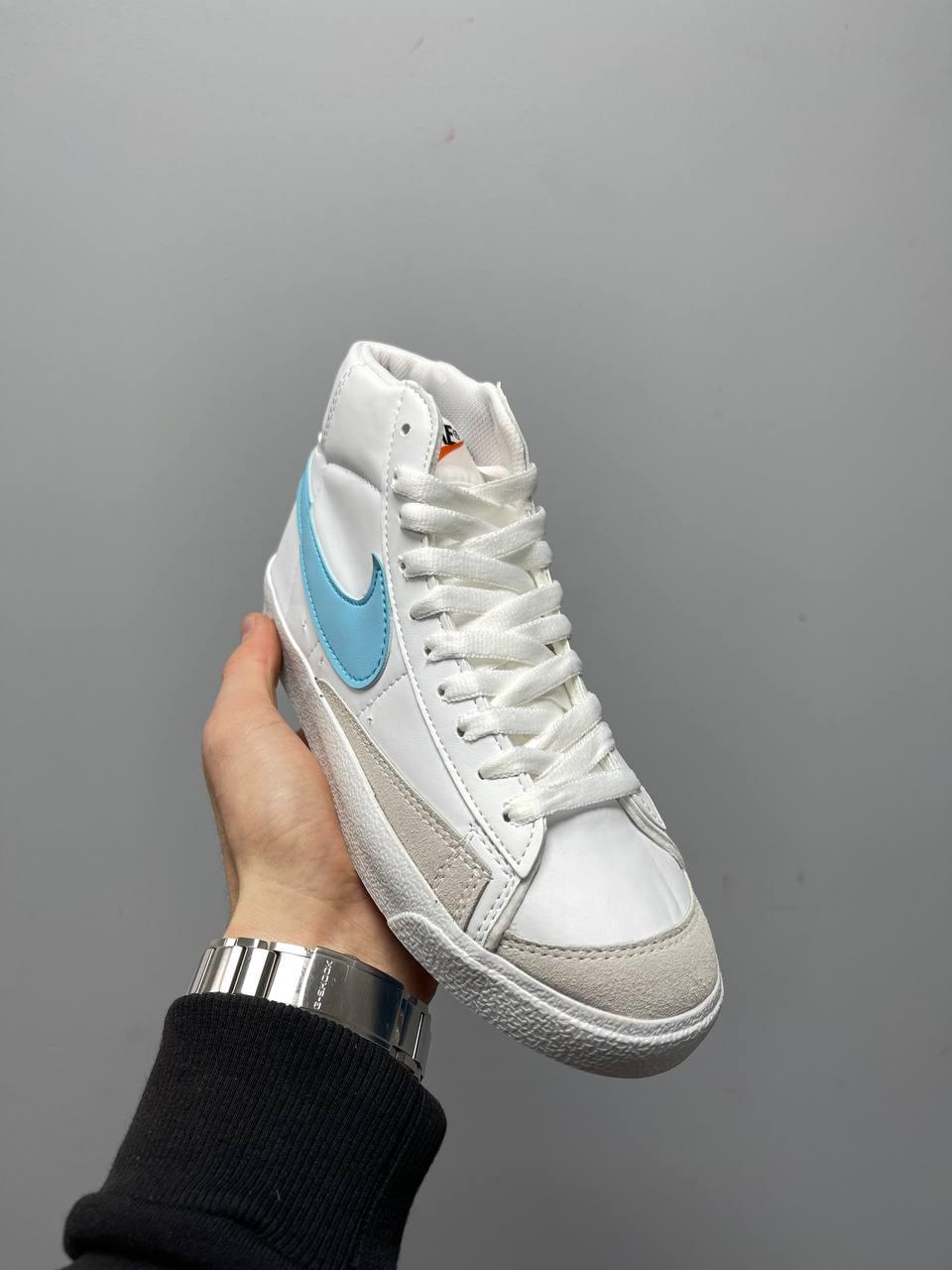 Nike Blazer Mid White Blue Logo