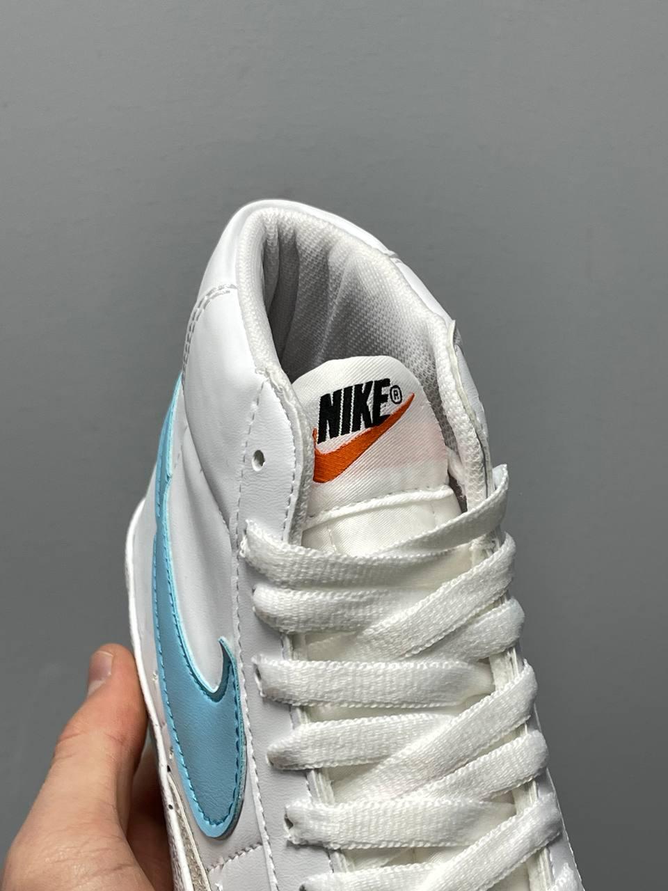 Nike Blazer Mid White Blue Logo