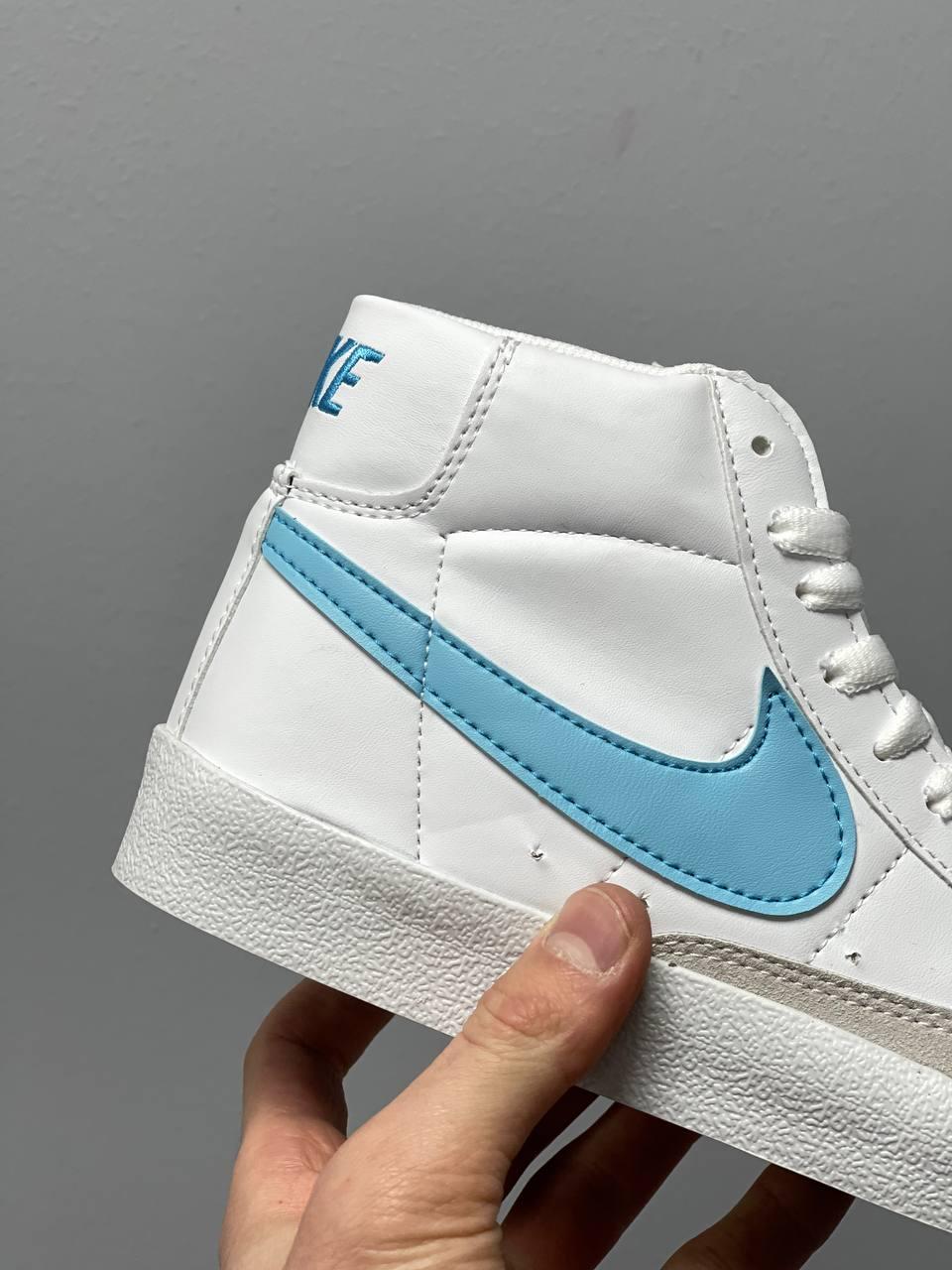Nike Blazer Mid White Blue Logo
