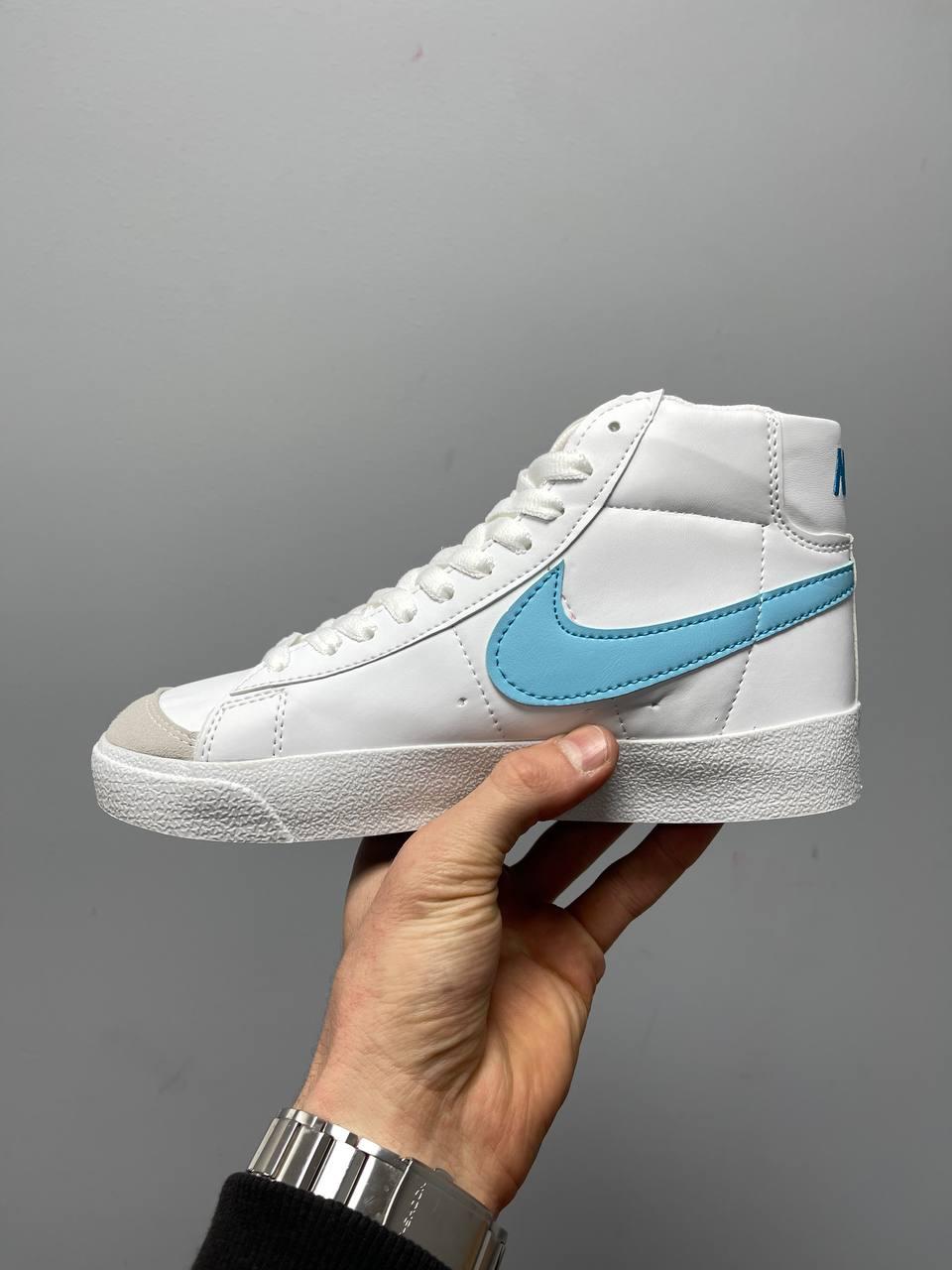 Nike Blazer Mid White Blue Logo