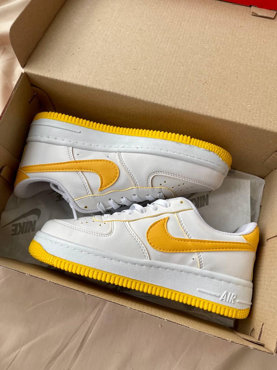 Nike Air Force 1 White Yellow Logo