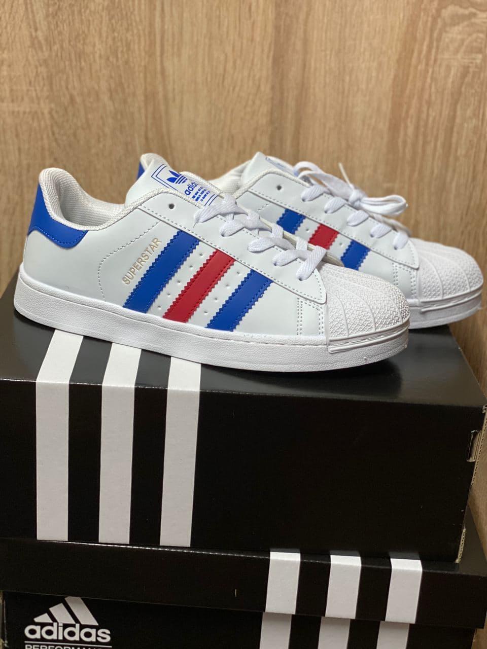 Adidas Superstar White Blue Red