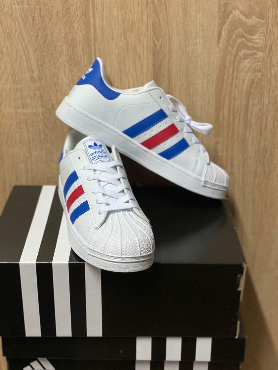 Adidas Superstar White Blue Red