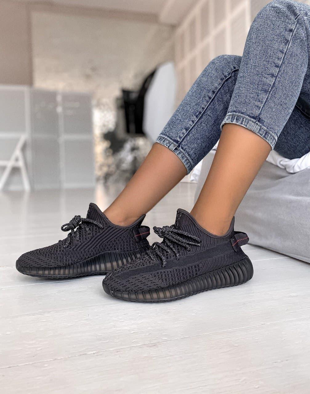Adidas Yeezy Boost 350 V2 Black (хРефлективные шнурки)