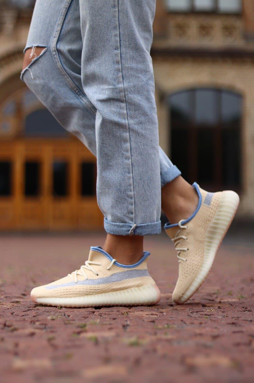 Adidas Yeezy Boost 350 V2 Yellow Linen (Рефлективная полоска)