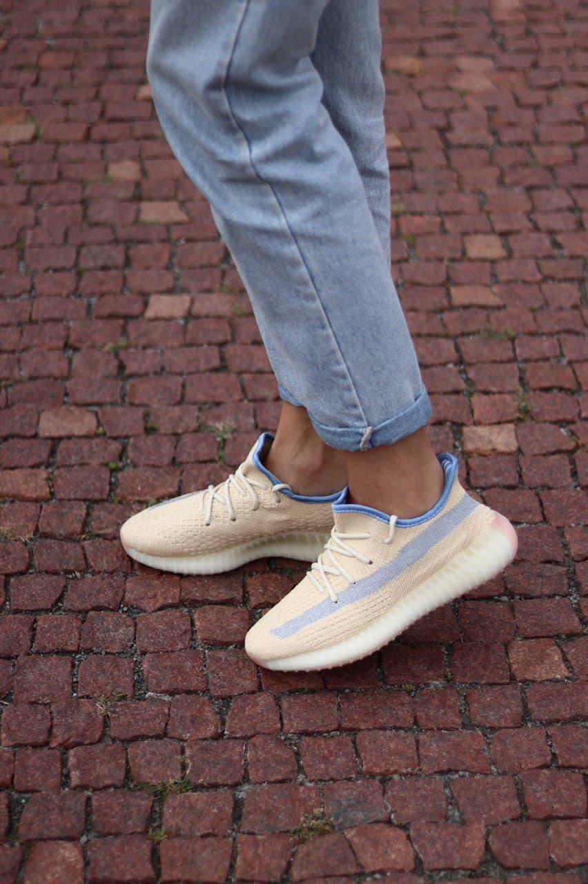 Adidas Yeezy Boost 350 V2 Yellow Linen (Рефлективная полоска)