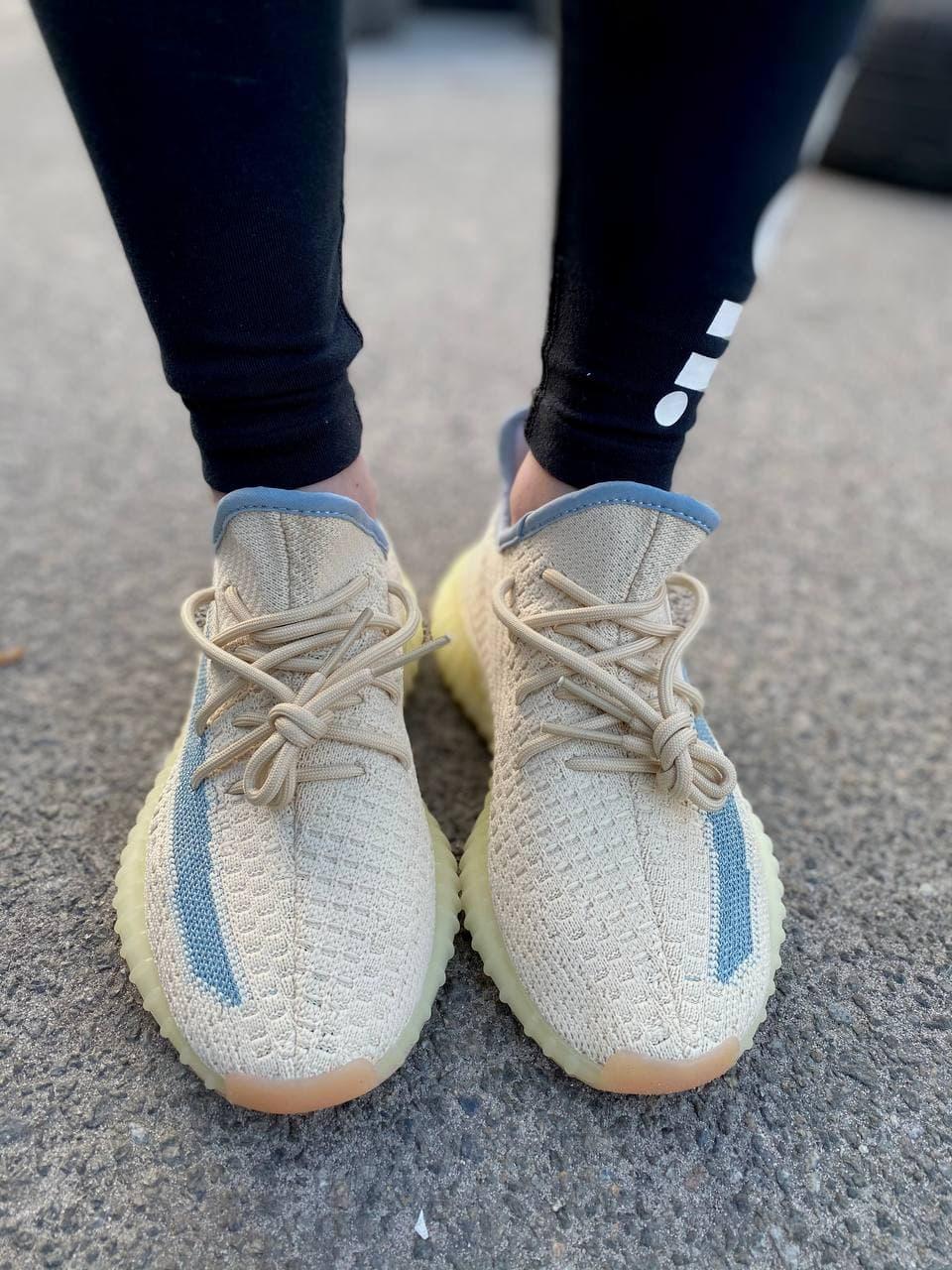 Adidas Yeezy Boost 350 V2 Yellow Linen (Рефлективная полоска)
