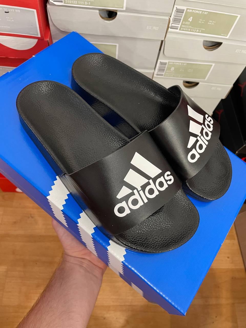 Adidas Slides Black White Logo