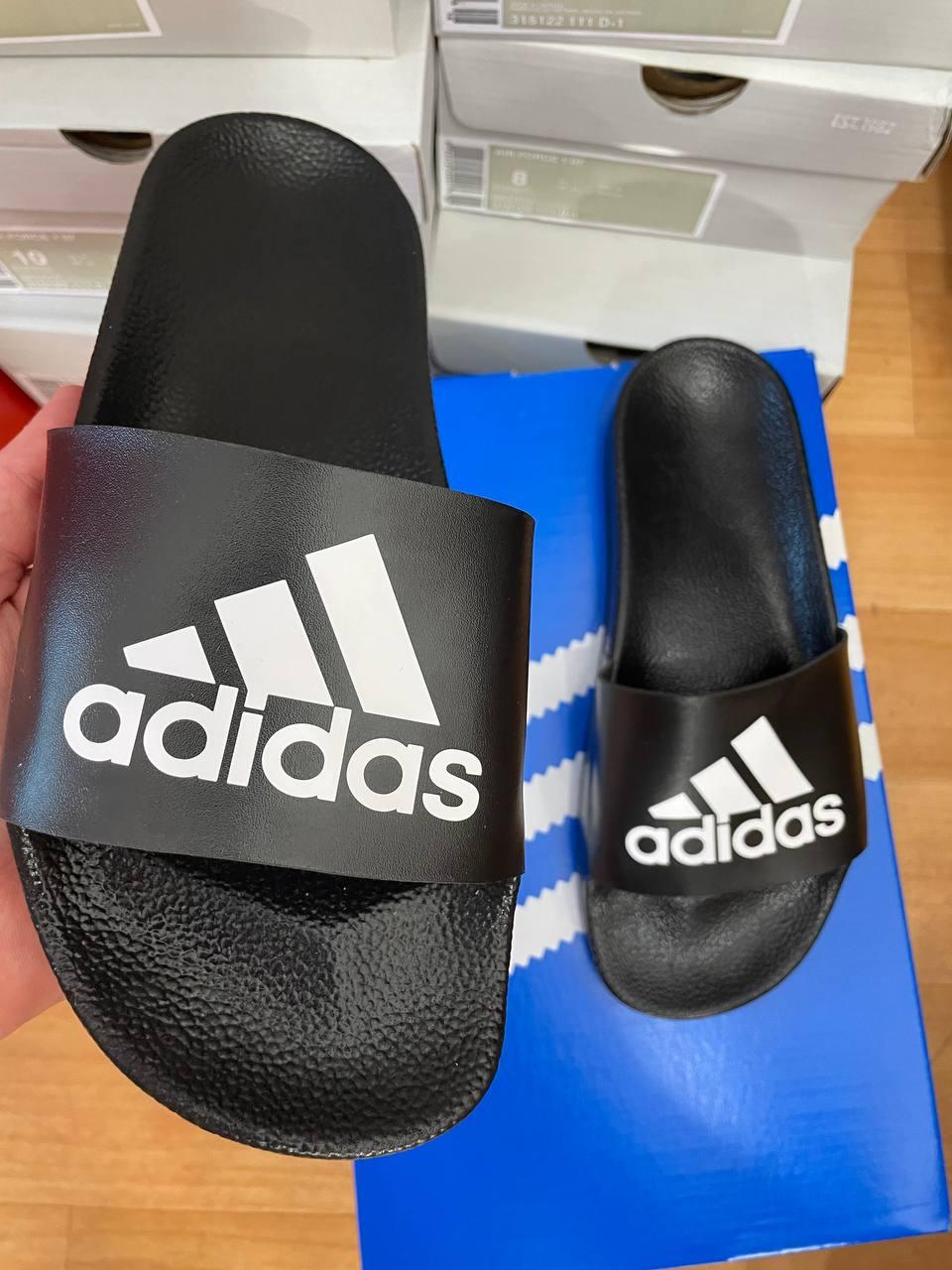 Adidas Slides Black White Logo