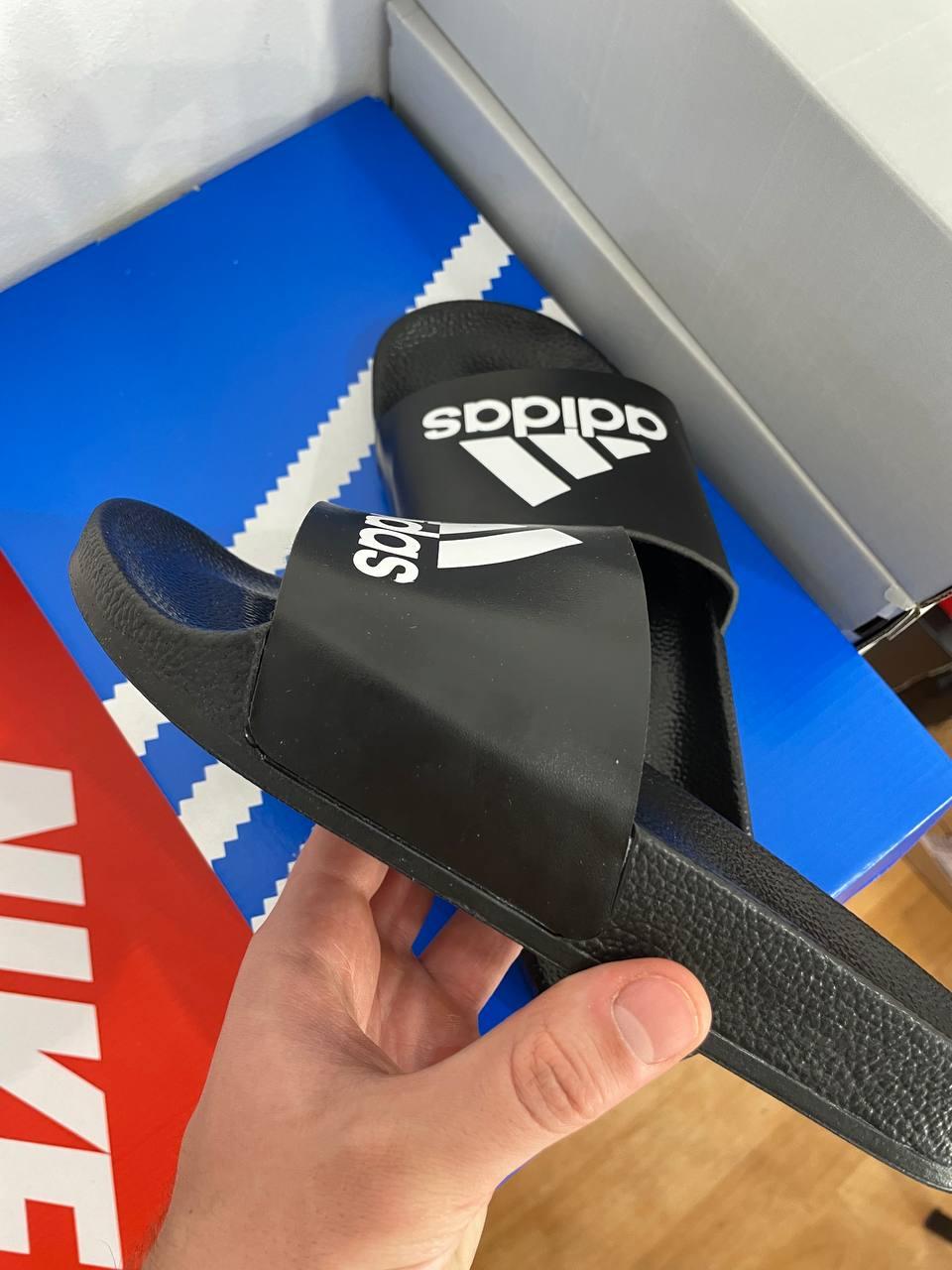 Adidas Slides Black White Logo