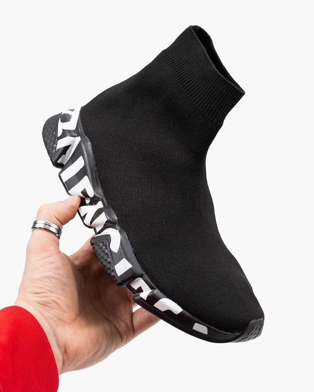 Balenciaga Speed Trainer Black White Graffiti