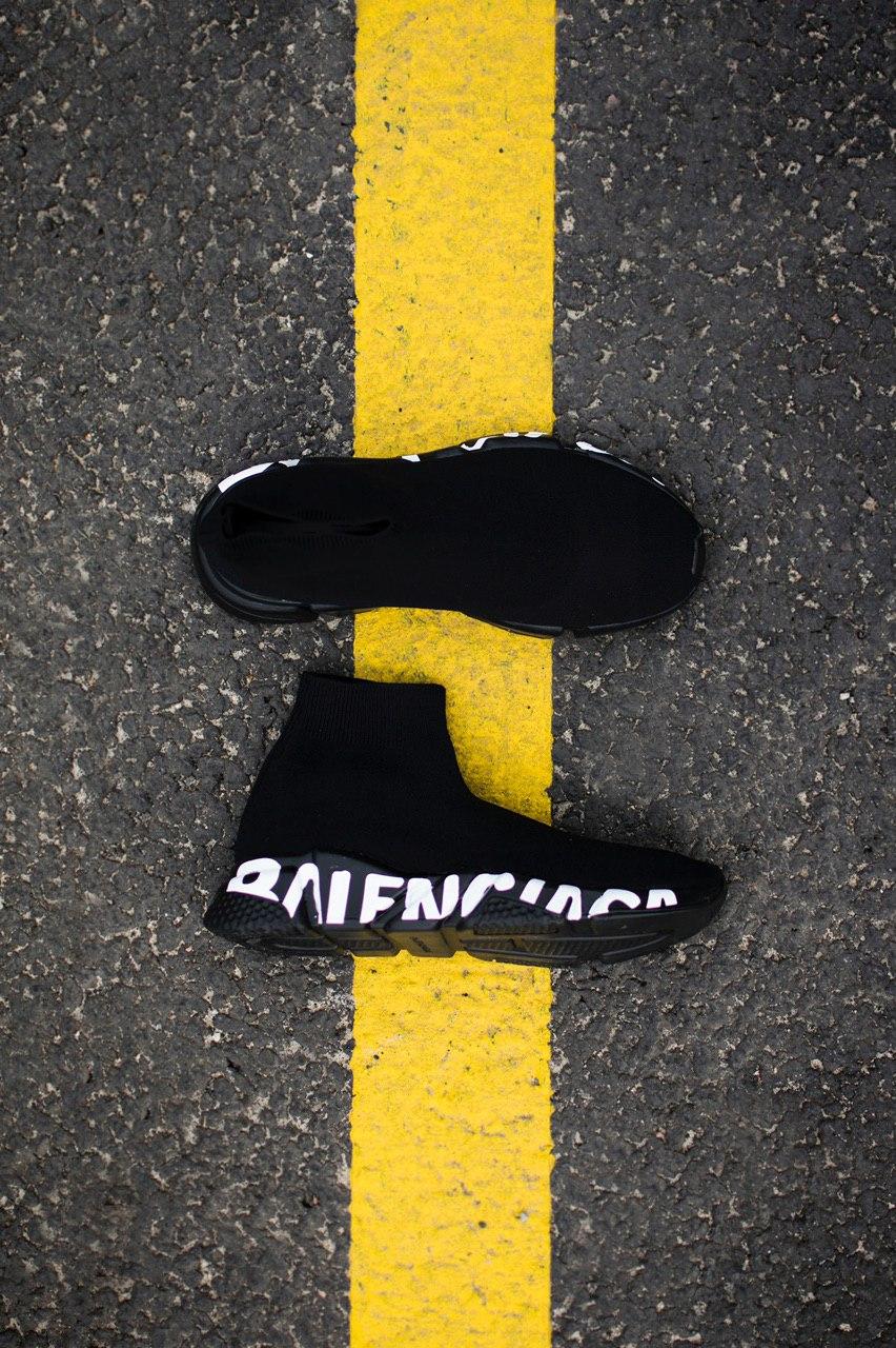 Balenciaga Speed Trainer Black White Graffiti