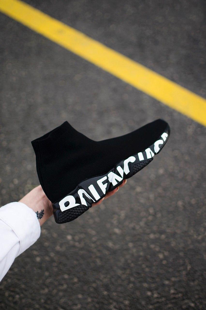 Balenciaga Speed Trainer Black White Graffiti
