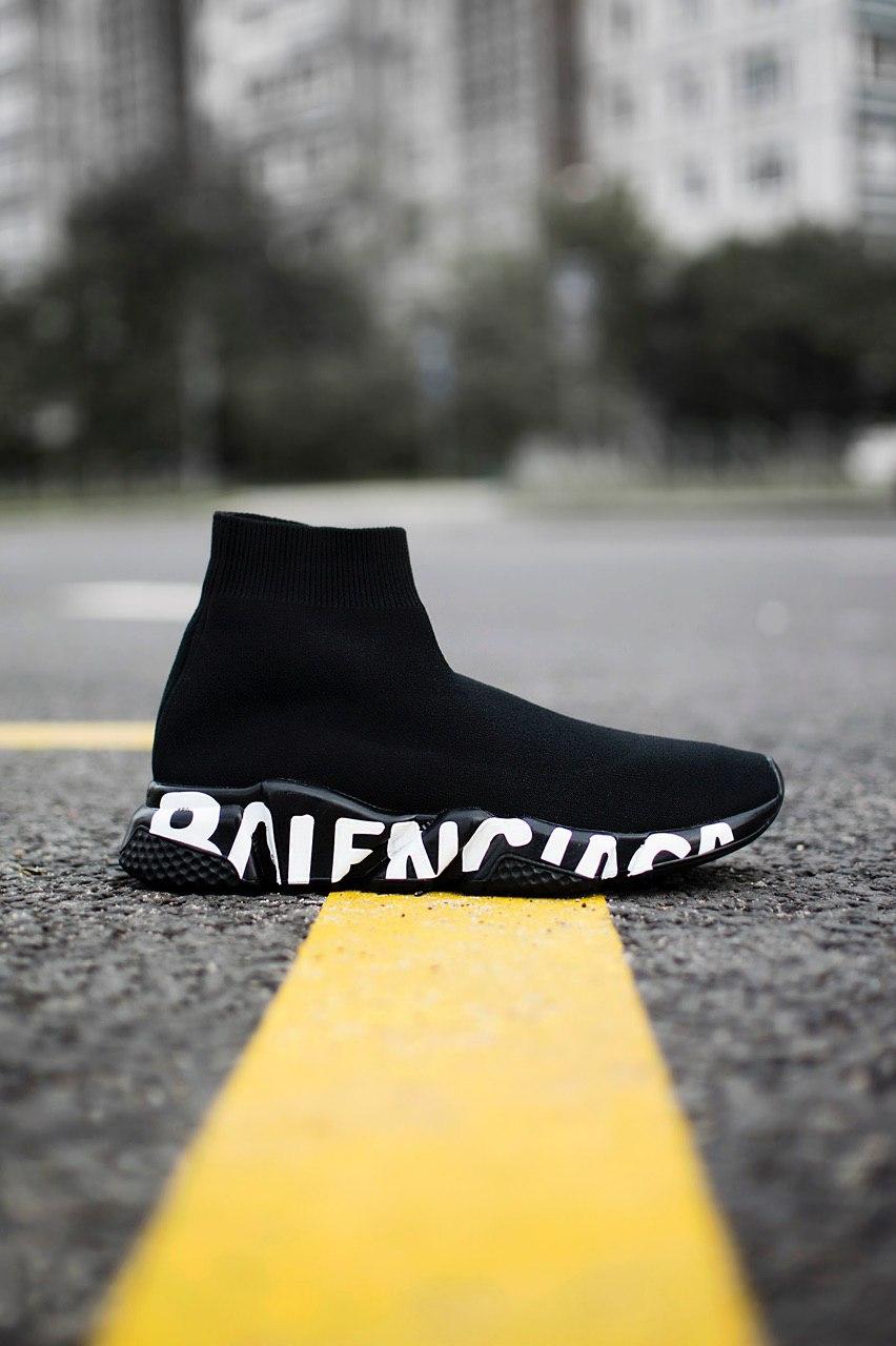 Balenciaga Speed Trainer Black White Graffiti