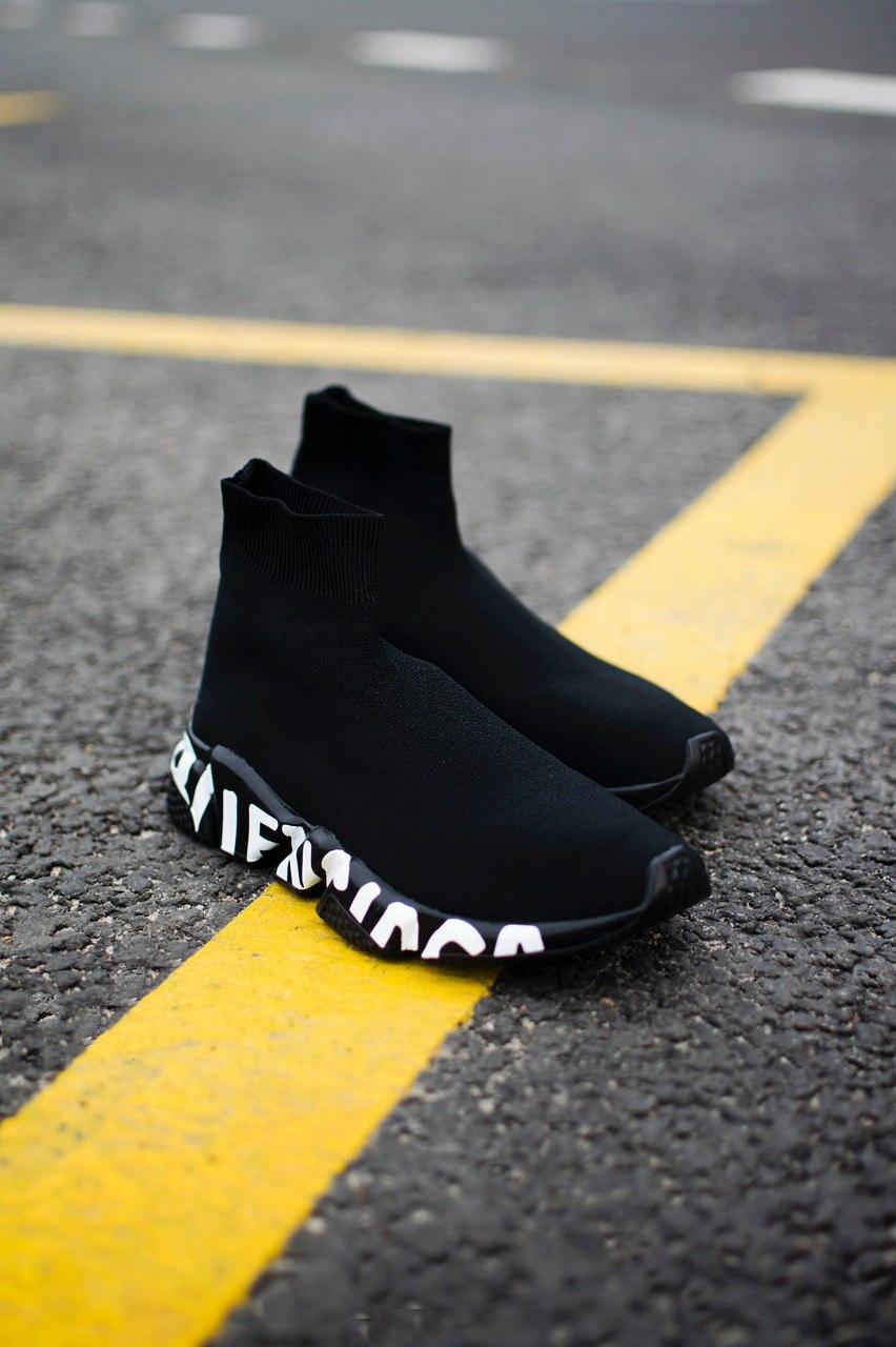 Balenciaga Speed Trainer Black White Graffiti