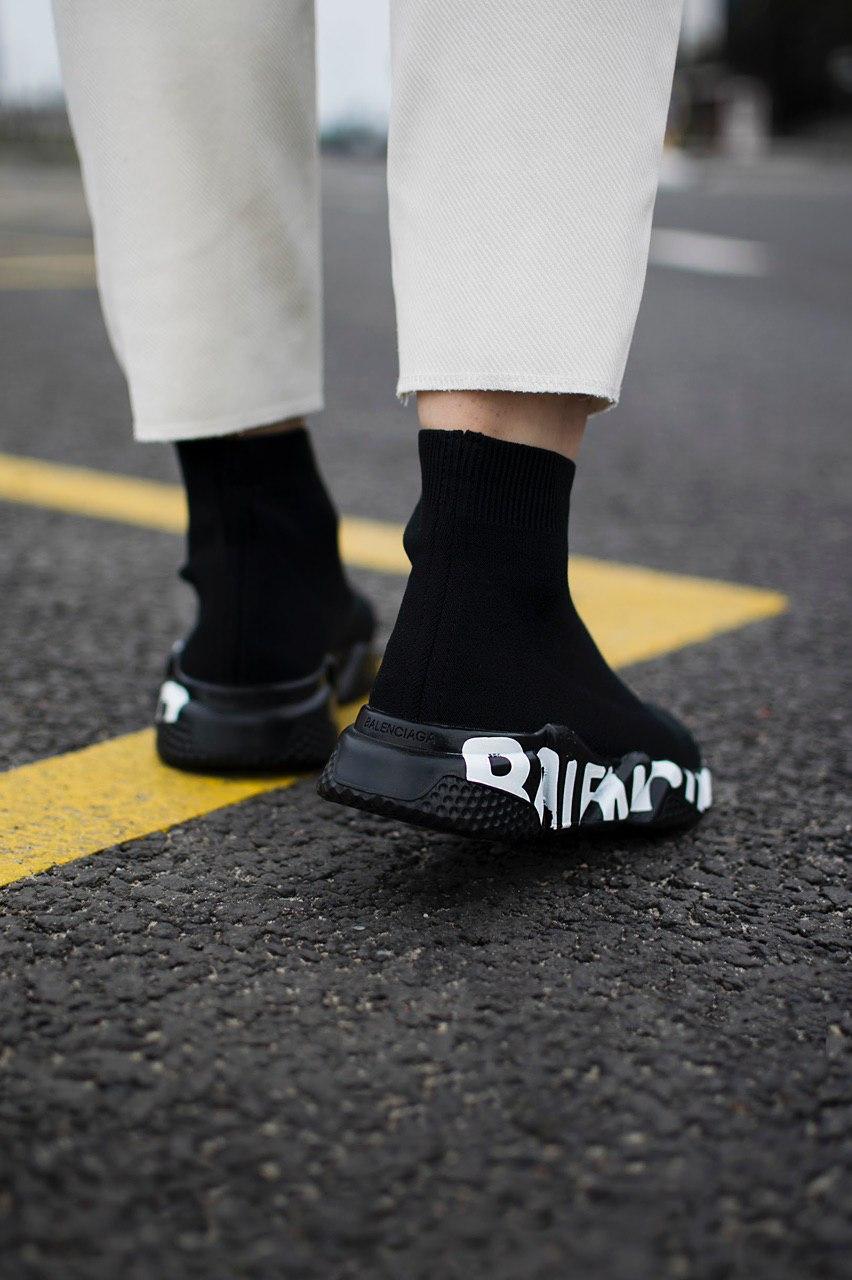 Balenciaga Speed Trainer Black White Graffiti