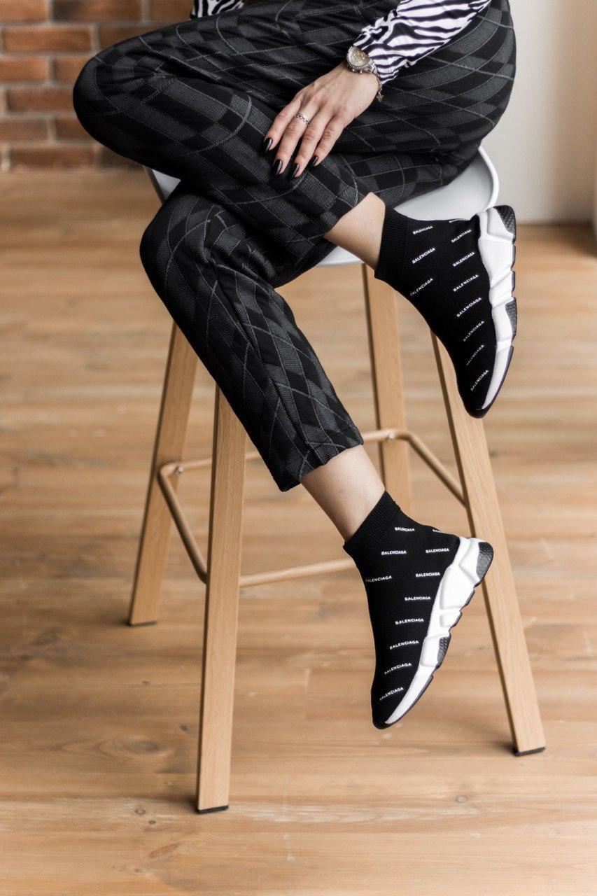 Balenciaga Speed Trainer Black White Many Logo