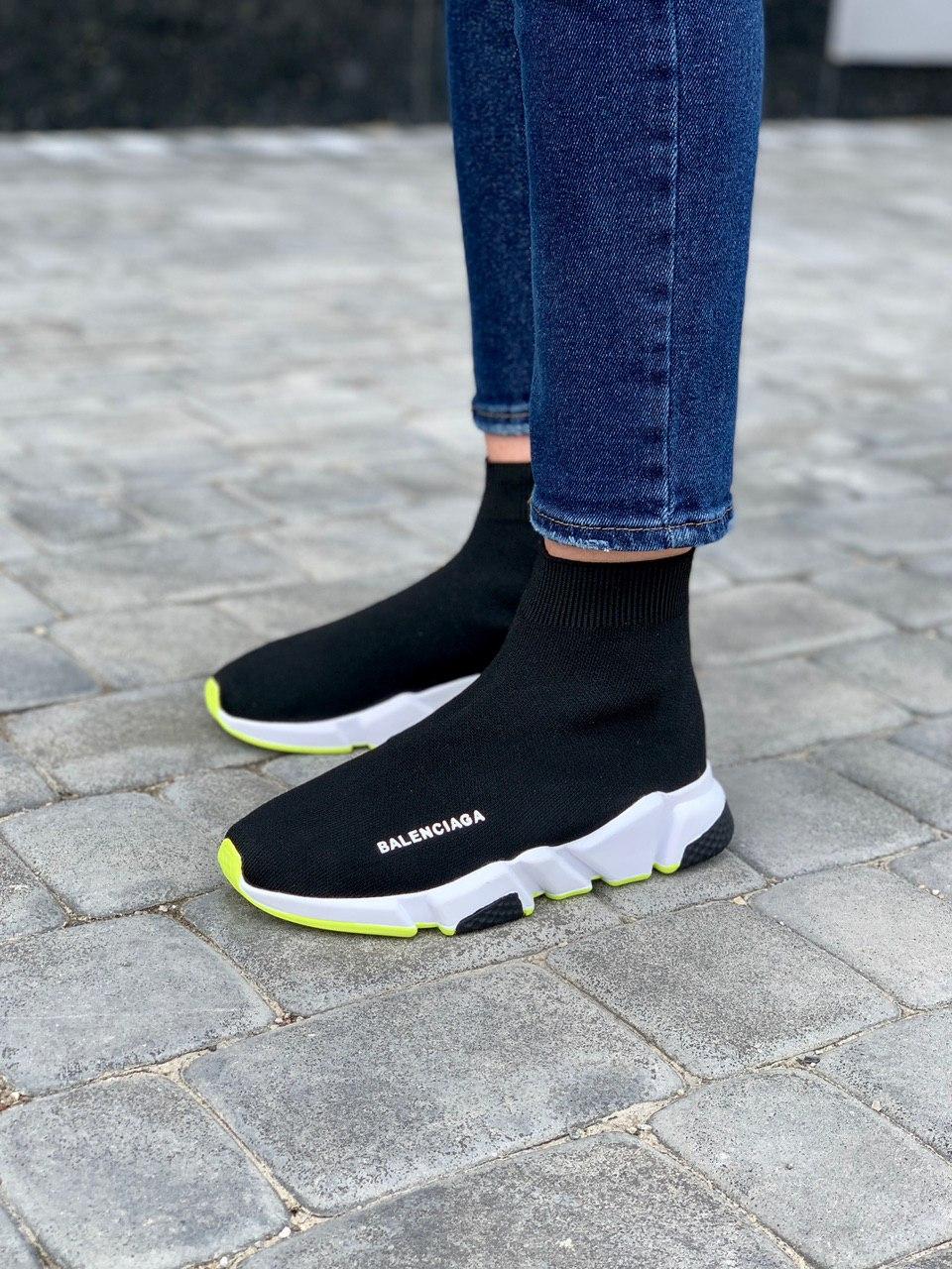 Balenciaga Speed Trainer Black White Neon Green