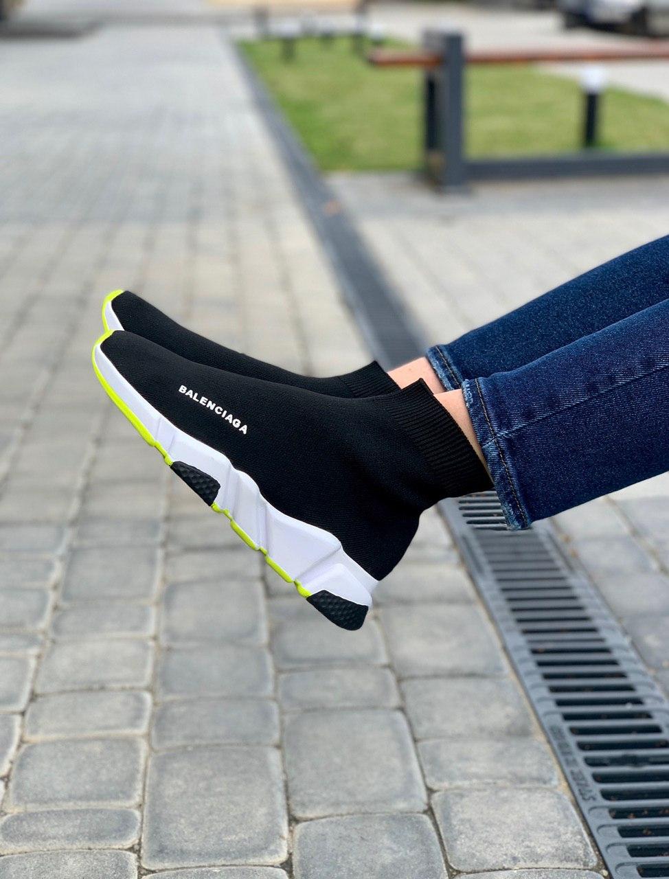 Balenciaga Speed Trainer Black White Neon Green