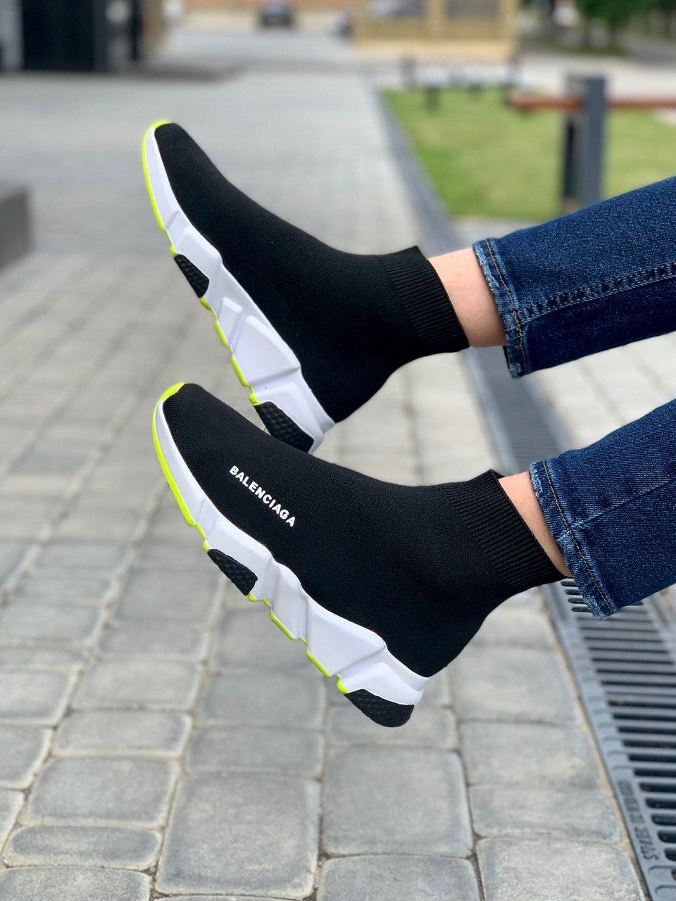 Balenciaga Speed Trainer Black White Neon Green