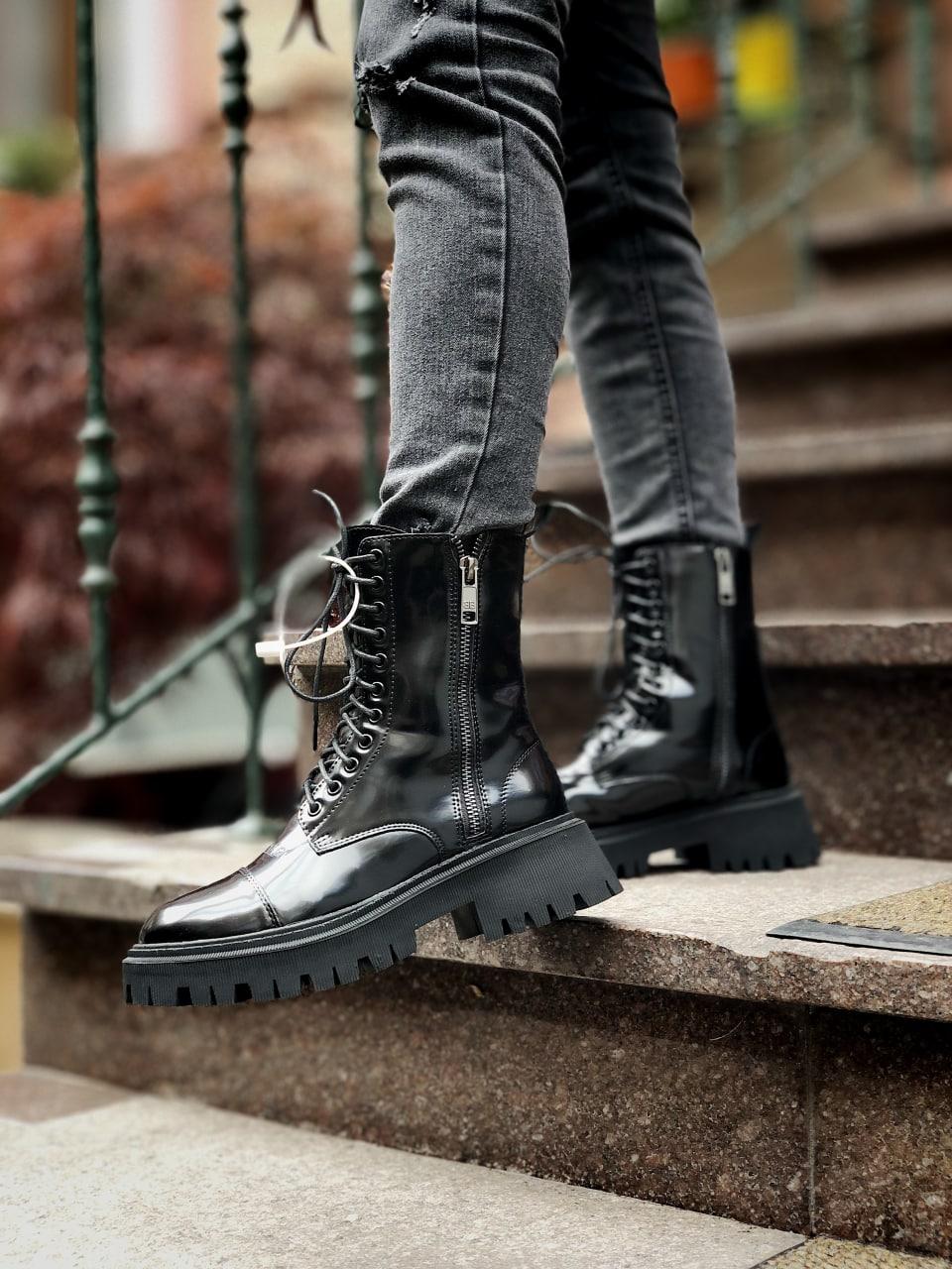 Balenciaga Boots Tractor Black Patent Fur Lacquer(Штучне хутро, лак)