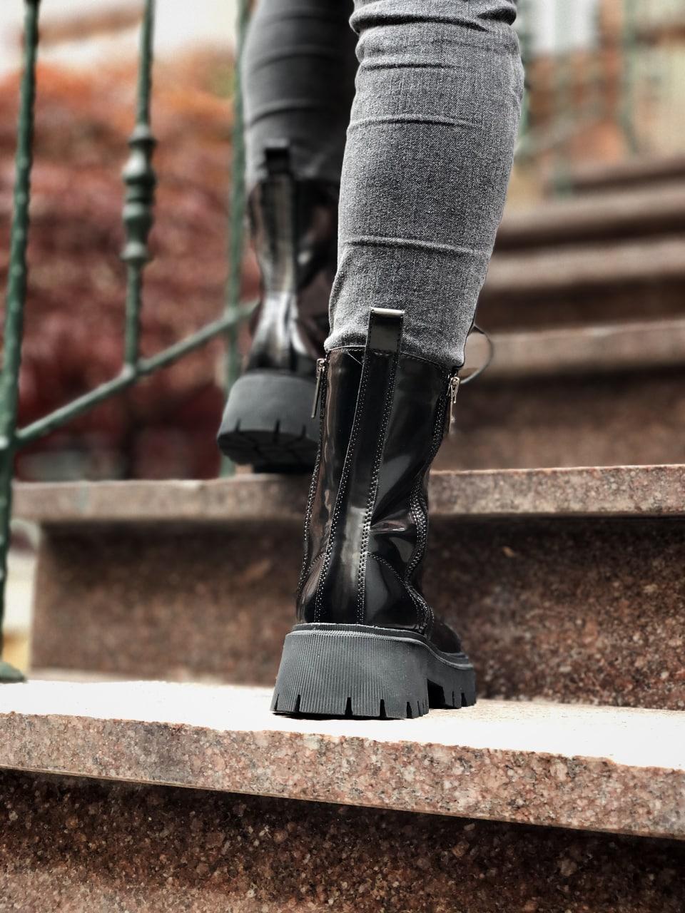 Balenciaga Boots Tractor Black Patent Fur Lacquer(Штучне хутро, лак)