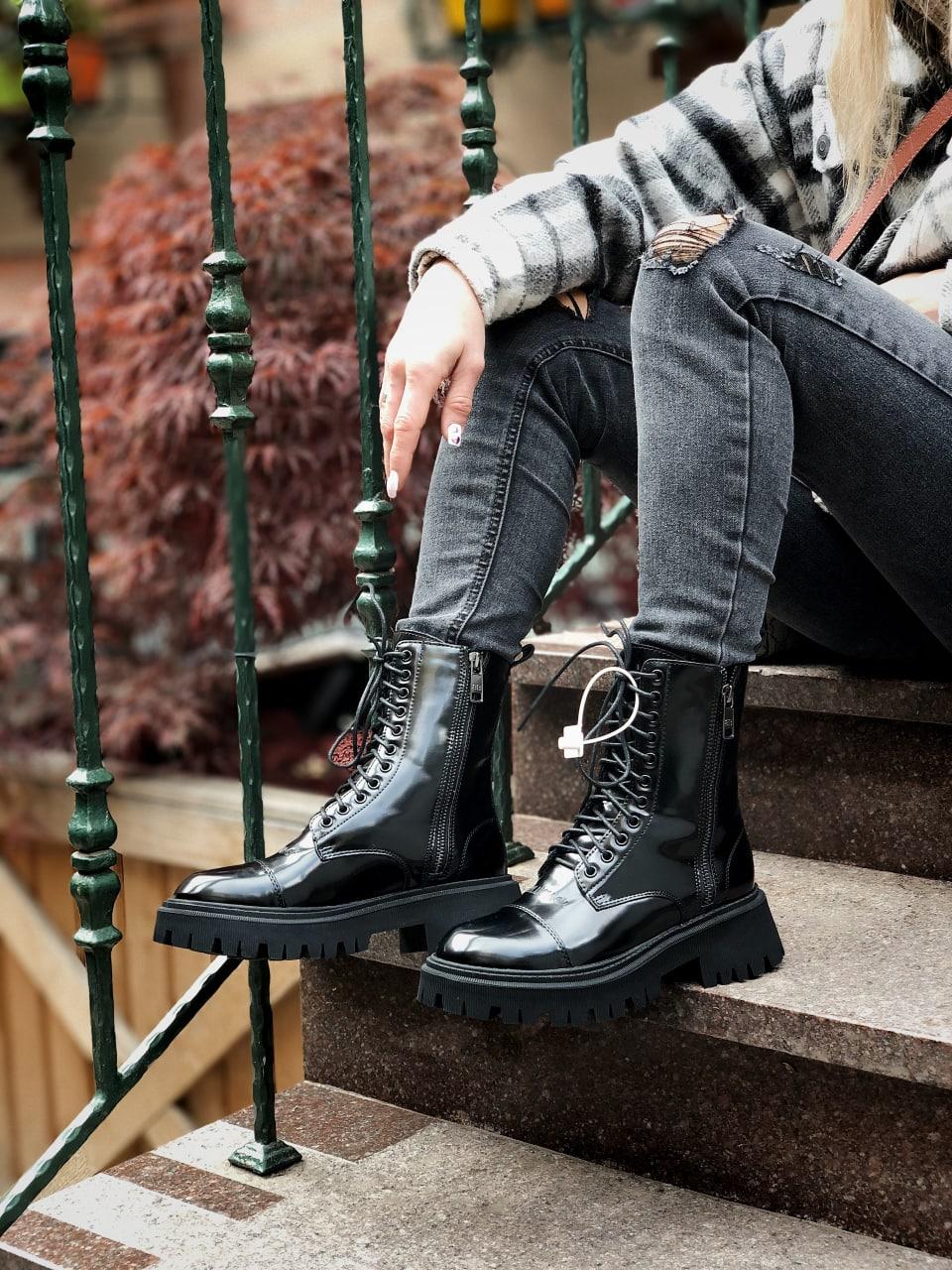 Balenciaga Boots Tractor Black Patent Fur Lacquer(Штучне хутро, лак)