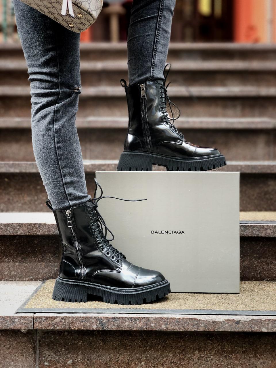 Balenciaga Boots Tractor Black Patent Fur Lacquer(Штучне хутро, лак)