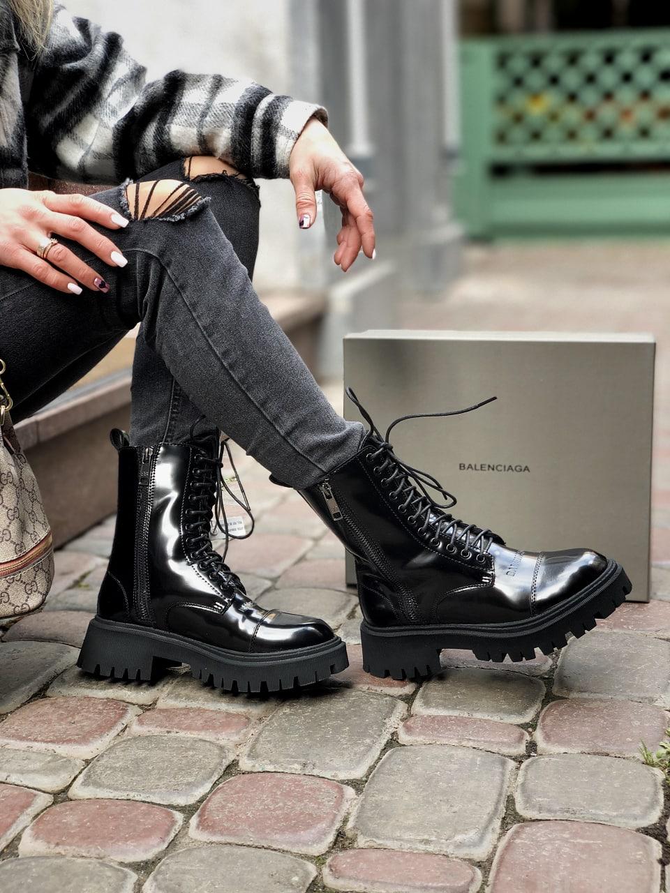 Balenciaga Boots Tractor Black Patent Fur Lacquer(Штучне хутро, лак)