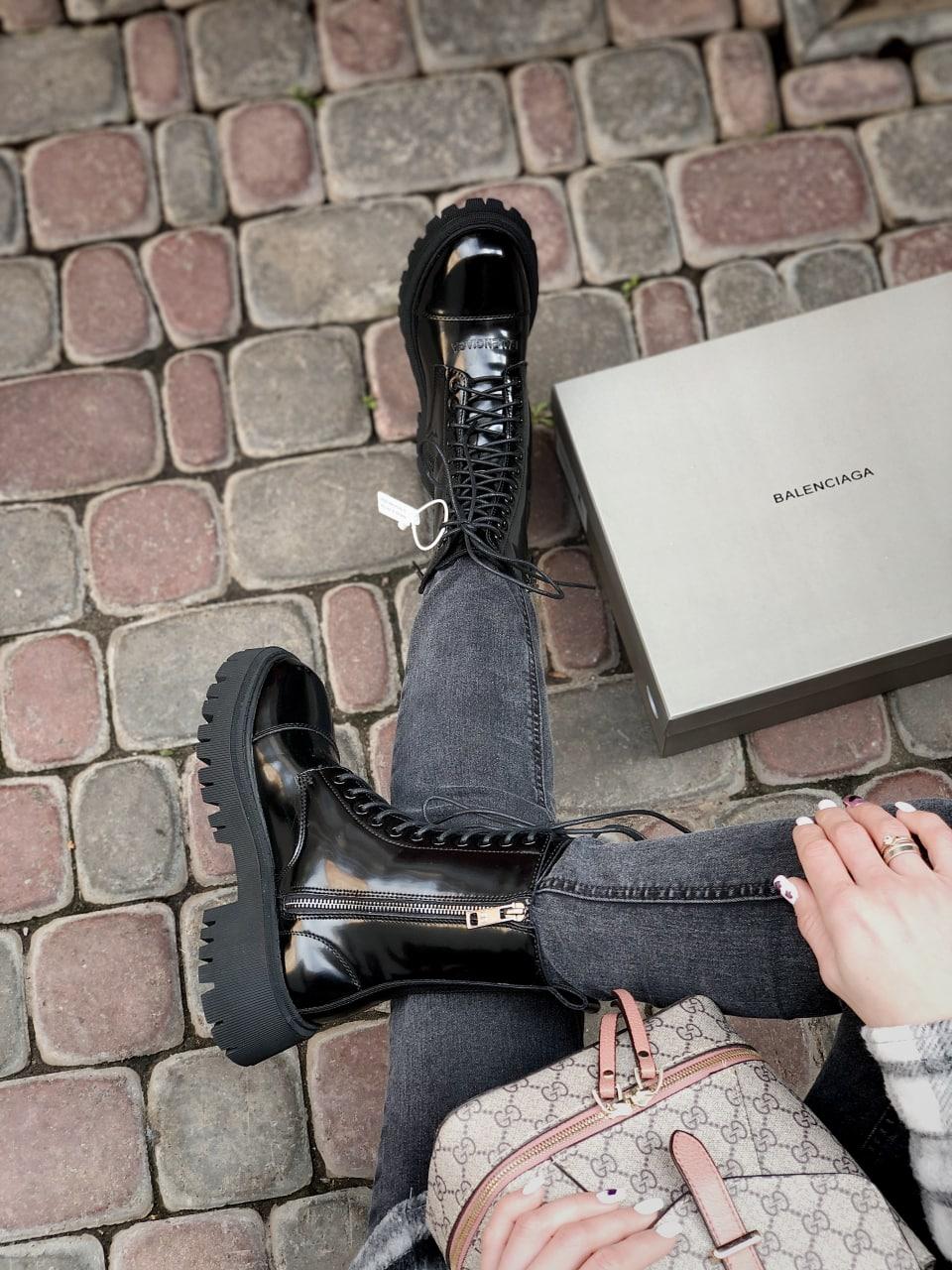 Balenciaga Boots Tractor Black Patent Fur Lacquer(Штучне хутро, лак)