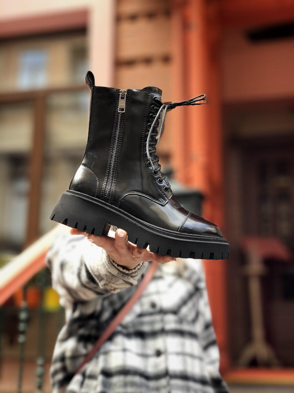 Balenciaga Boots Tractor Black Patent Fur Lacquer(Штучне хутро, лак)