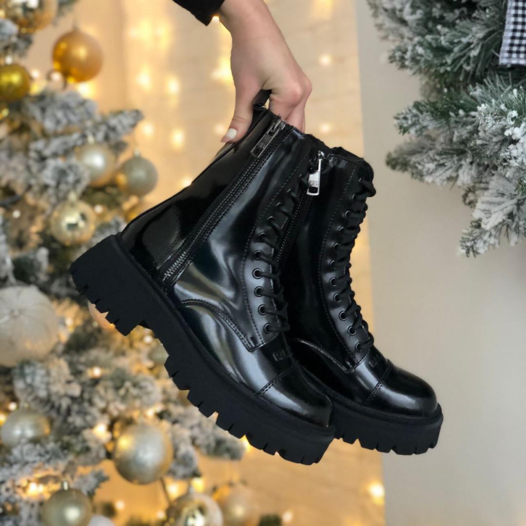 Balenciaga Boots Tractor Black Patent Fur Lacquer(Штучне хутро, лак)