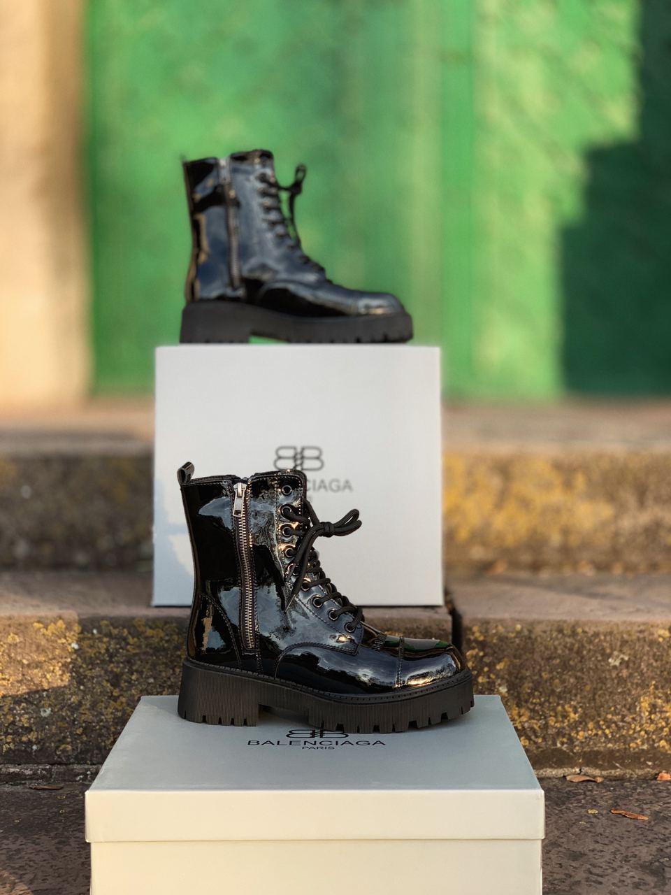 Balenciaga Boots Tractor Black Patent Fur Lacquer 2 (Лак, Хутро)