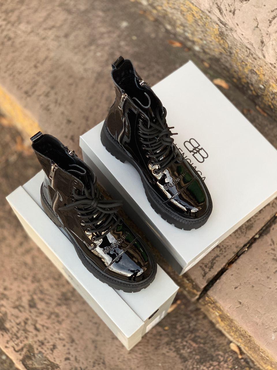 Balenciaga Boots Tractor Black Patent Fur Lacquer 2 (Лак, Хутро)