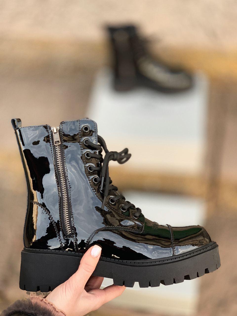 Balenciaga Boots Tractor Black Patent Fur Lacquer 2 (Лак, Хутро)