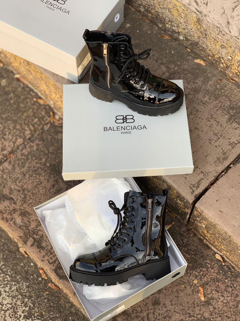 Balenciaga Boots Tractor Black Patent Fur Lacquer 2 (Лак, Хутро)