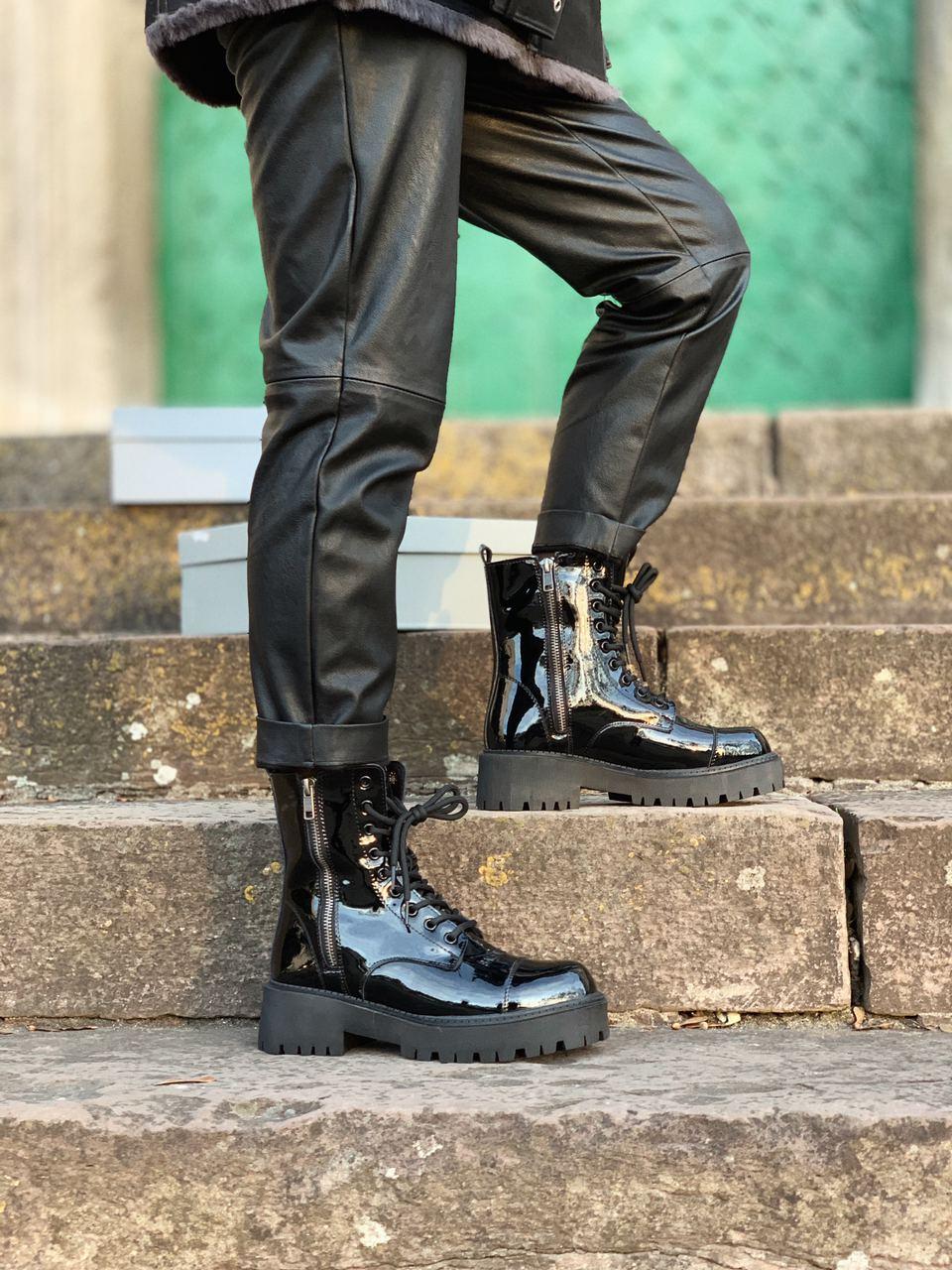 Balenciaga Boots Tractor Black Patent Fur Lacquer 2 (Лак, Хутро)