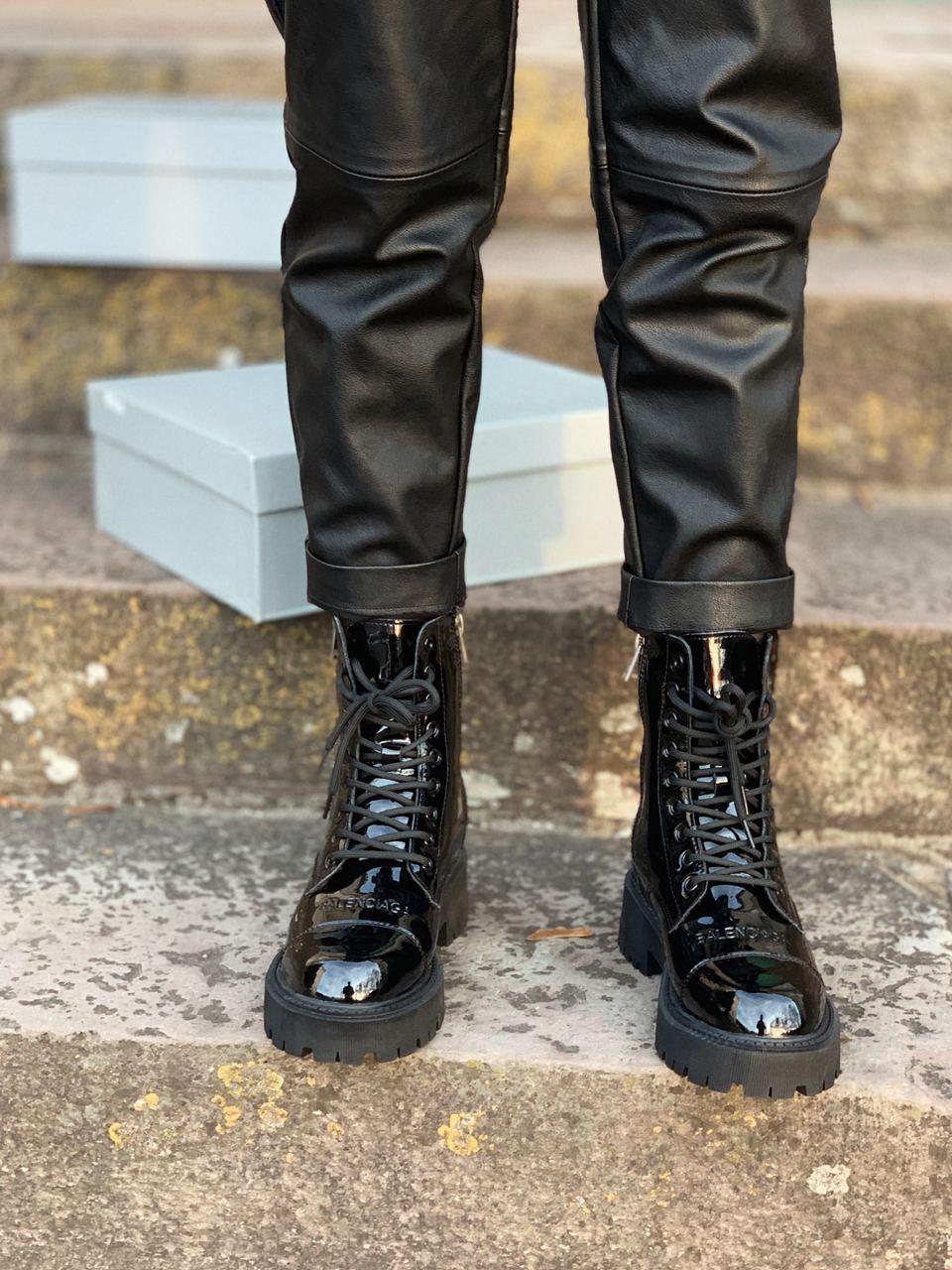 Balenciaga Boots Tractor Black Patent Fur Lacquer 2 (Лак, Хутро)