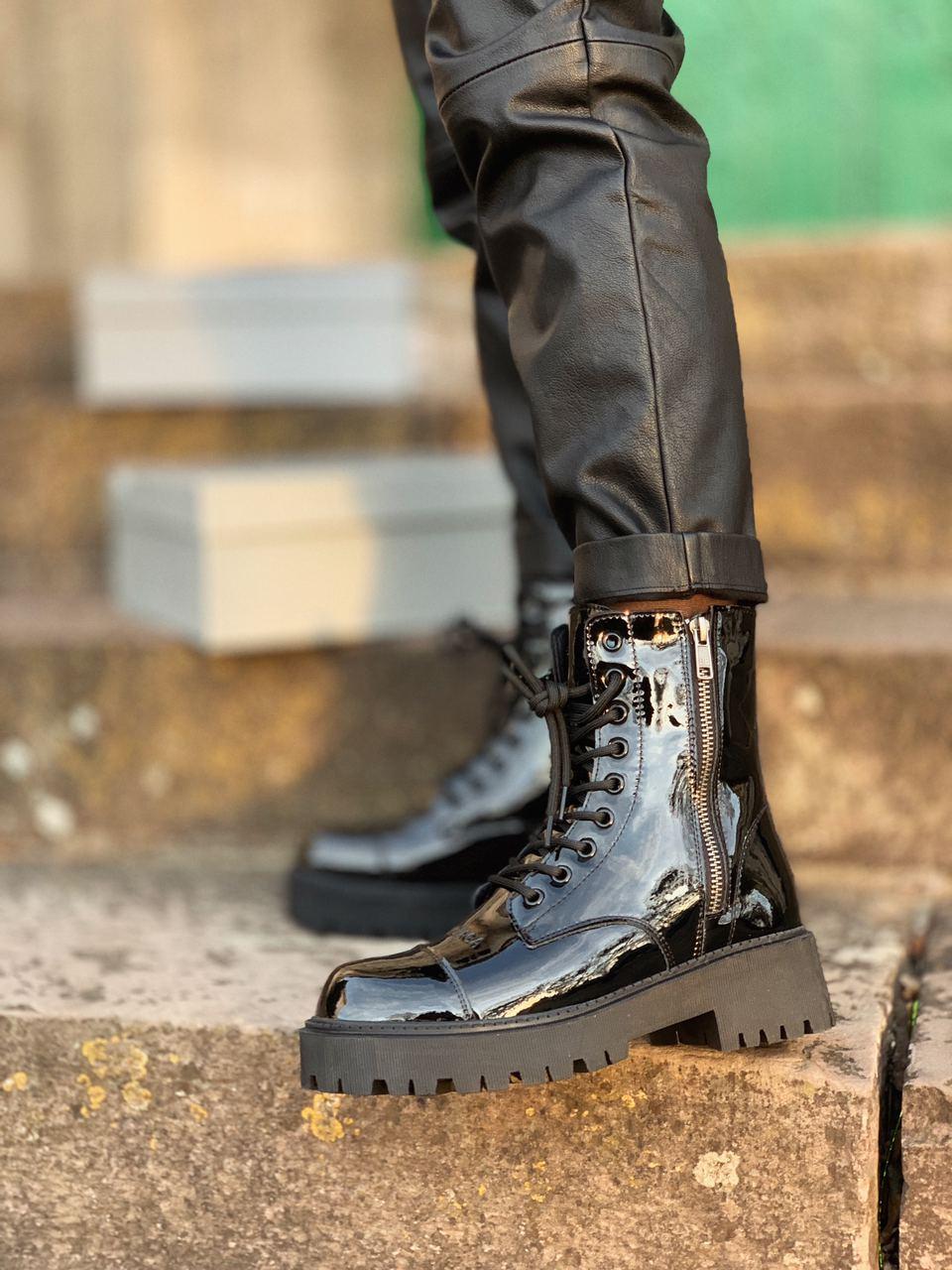 Balenciaga Boots Tractor Black Patent Fur Lacquer 2 (Лак, Хутро)